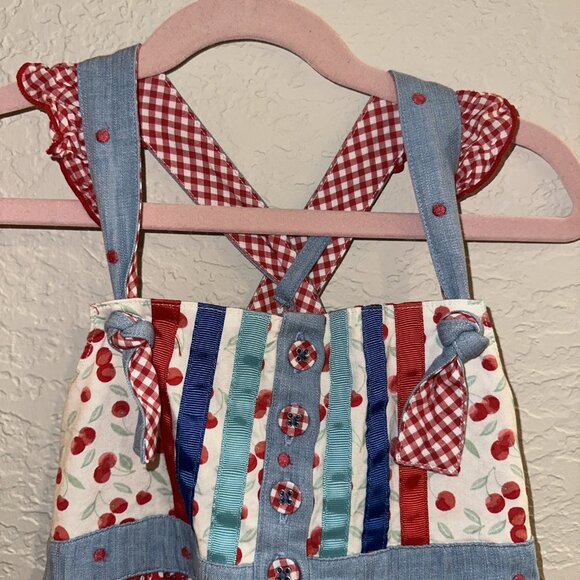 Matilda Jane Girls Jolene Mixed Pattern Dress Size 6 Patriotic America Red Blue - Picture 6 of 8